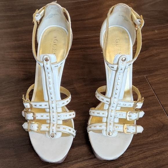 Gold and White Guess Platform Heels - Picture 3 of 7